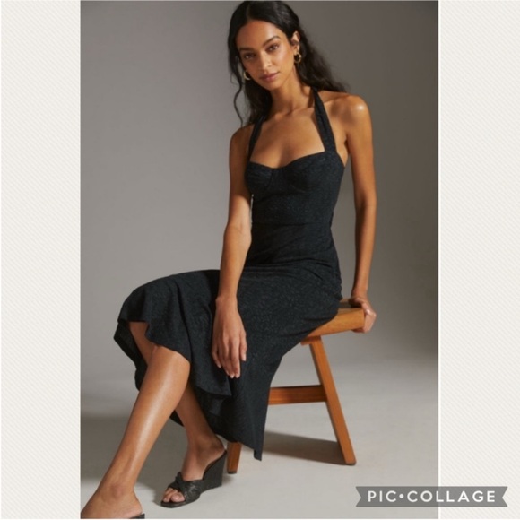 NWT Anthropologie Hutch Halter Corset Midi Dress in Black - Picture 1 of 9